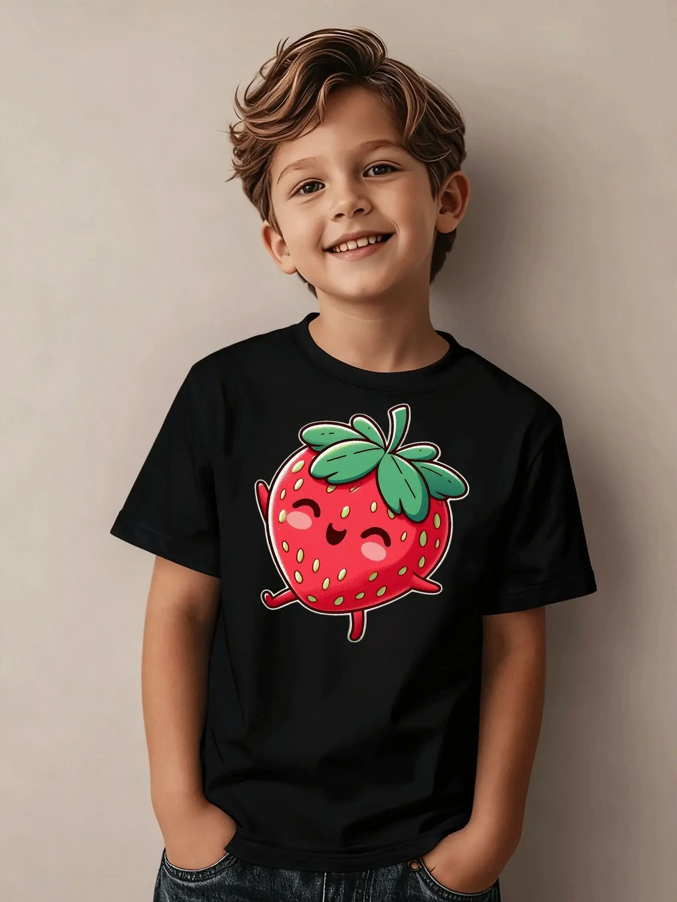 Cute Cartoon Strawberry Pattern T-shirt Children's Clothing Casual Fashion Children's Clothing Party Clothing Holiday Gifts