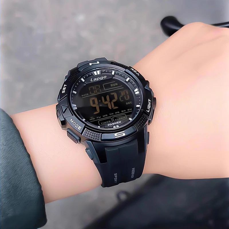 ساعات رقمية متعددة الوظائف للرجال ، أسود ، مقاوم للماء ، مضيئة ، عادية ، ساعة اليد ، الرياضة ، LED ، ساعات المعصم الإلكترونية ، موضة الذكور