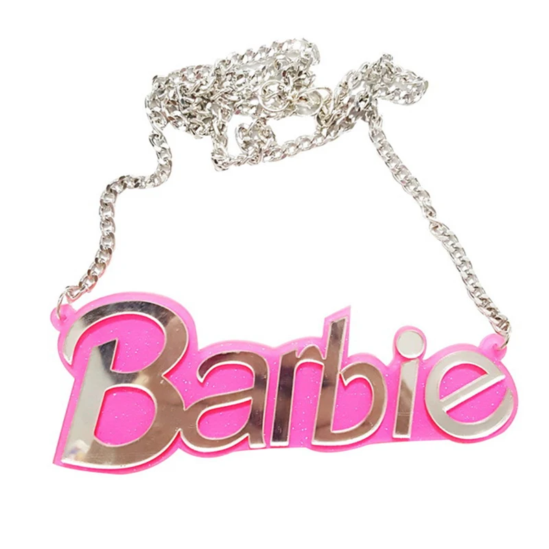 Clavicle Letter Chain Pink Barbie Necklace Acrylic Exaggerated Women Jewelry Girls Anime Accessories Halloween Cosplay Costume