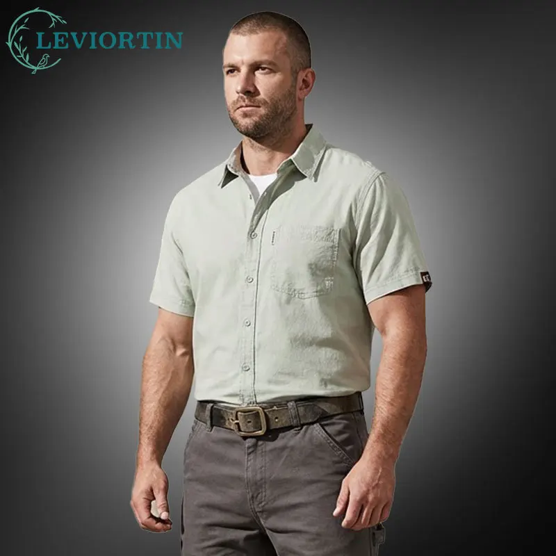Summer Solid Color Fresh Short Sleeved Shirt For Men Fashionable Versatile Artistic Casual Loose Button Down Workwear Shirts