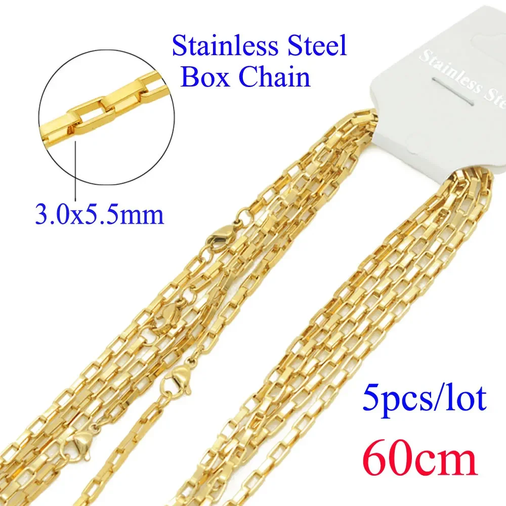 5pcs/lot Bulk Wholesale 304 Stainless Steel 3x5.5mm Square Box Chain Necklace for DIY Jewelry Making 60cm Rope Fiago Curb Chain