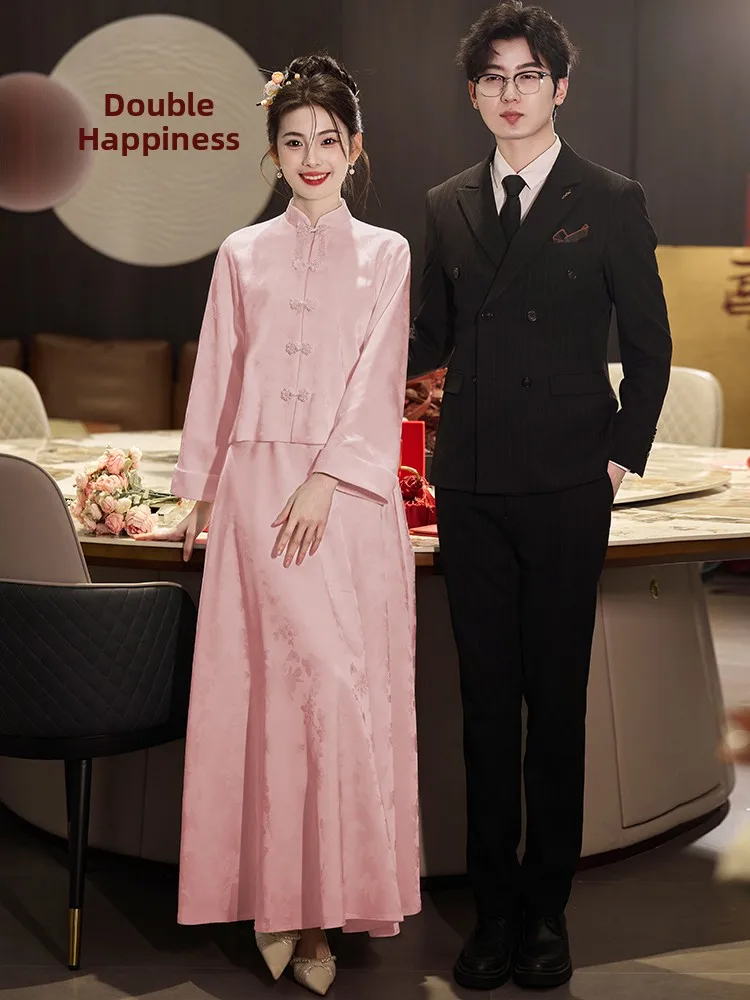 

Pink Engagement Suit Long Sve Wedding Dr Return Home Casual Dr Evening Gown Vintage Sle Beaded mid Waist