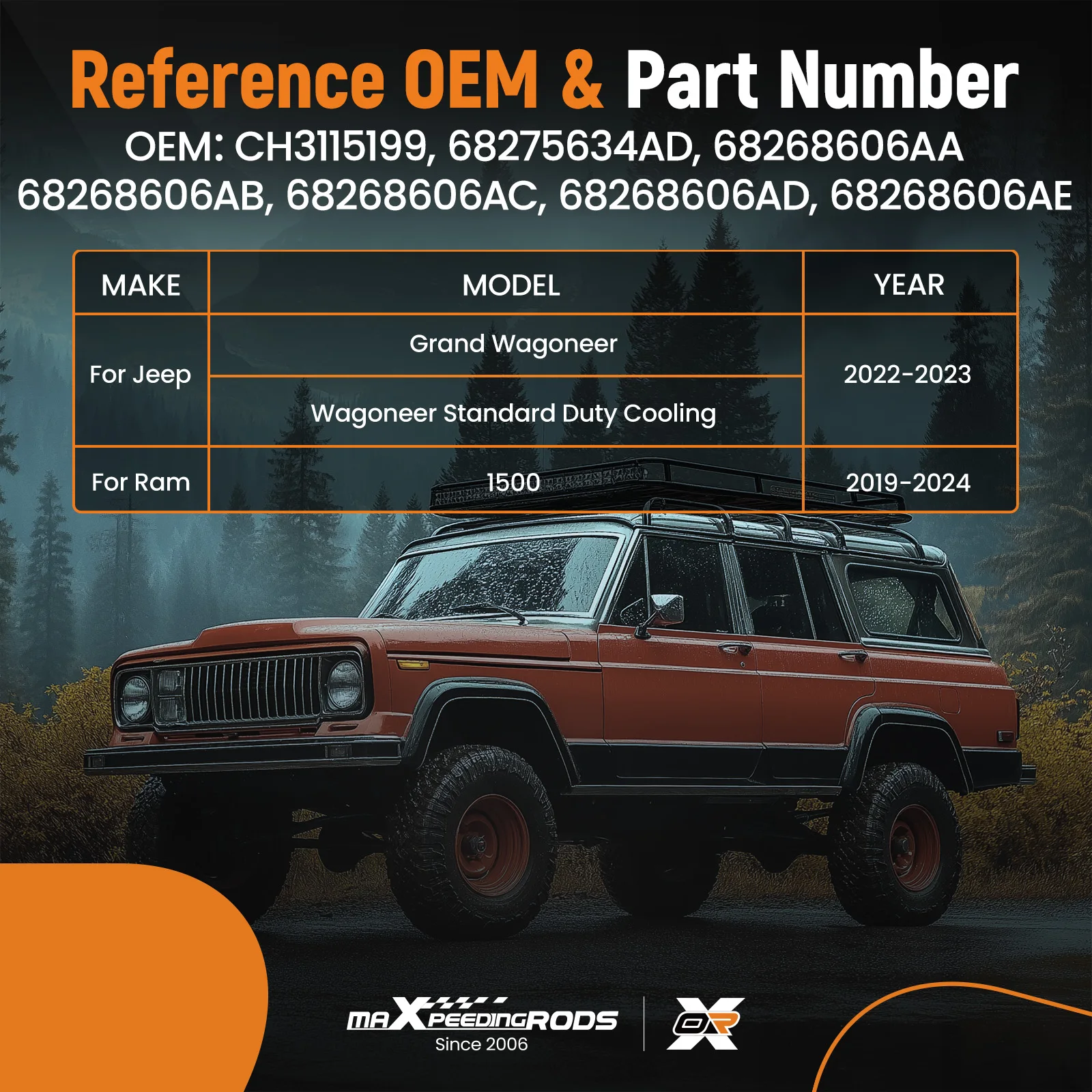 Gruppo ventola di raffreddamento del radiatore per Jeep Grand Wagoneer 2022-2023 68275634AD