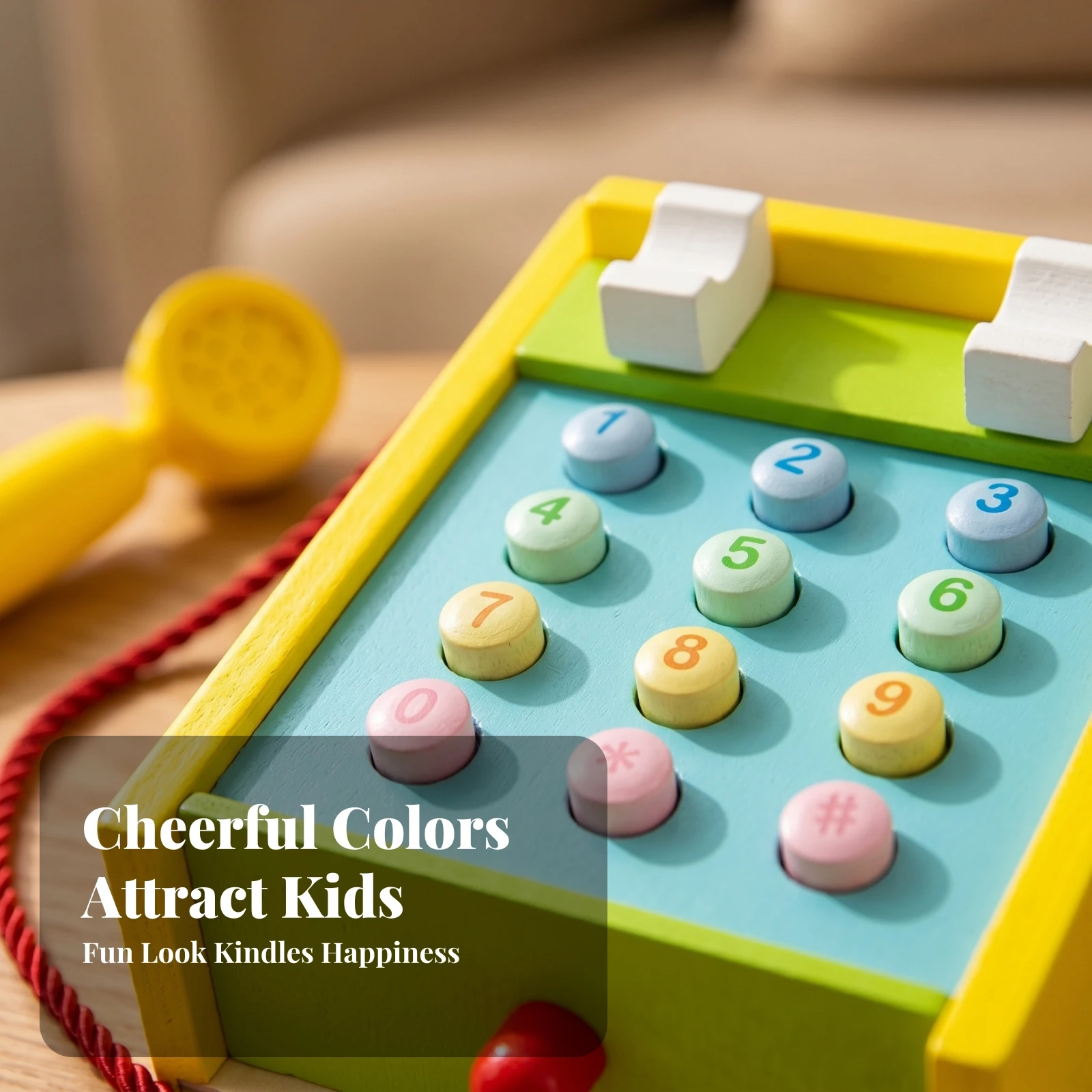 Wooden Toy Telephone Raised Buttons Imitation Telephone Toy Wooden Pretend Phone Twisted Cord Kids Plaything Early Childhood view 6