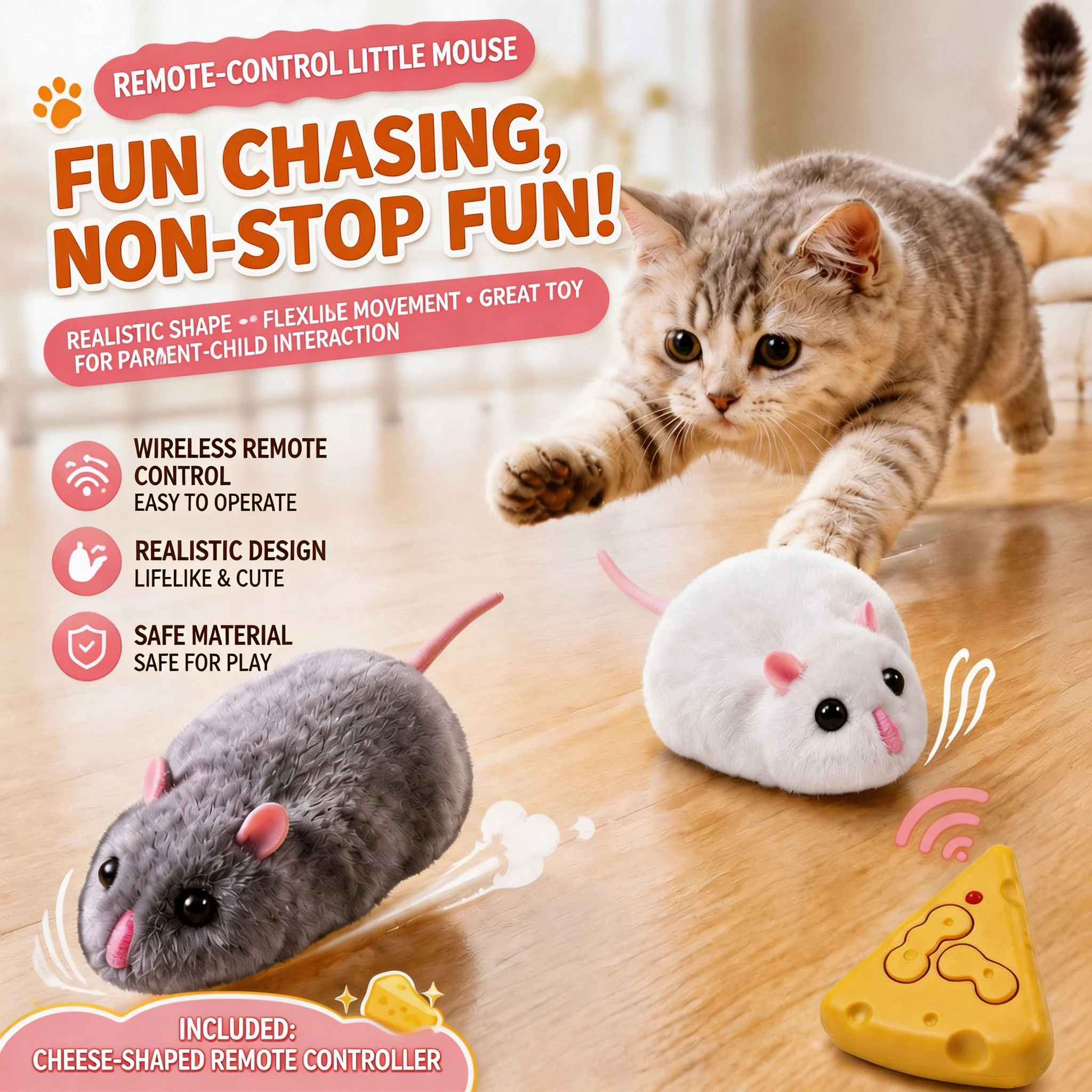 Remote Control Rat Toy, Lifelike RC Mouse Vehicle for Kids, Interactive Pet Toy Gift for Boys Girls