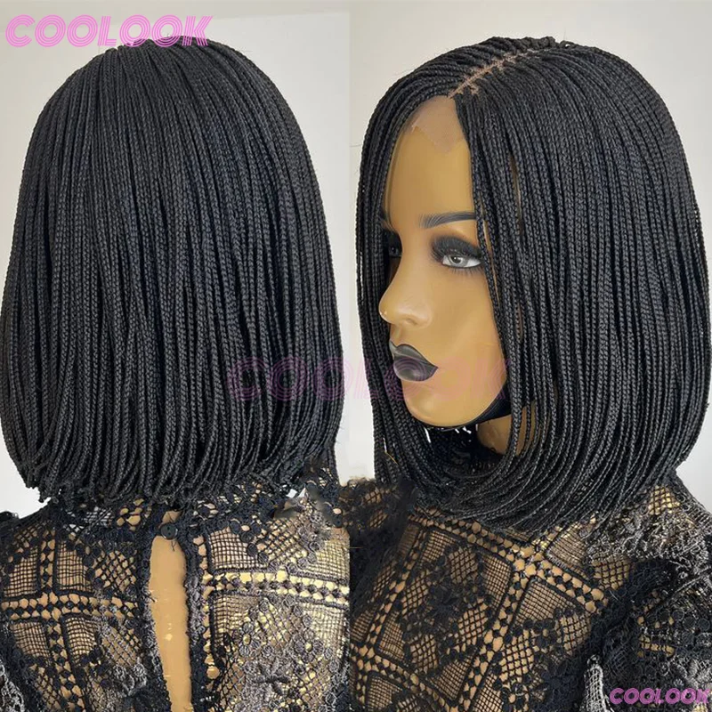 

12 "Короткие плетеные парики для женщин Синтетический парик 6*6 Кружевные косы Африканские парики Cornrow Микро Черный парик