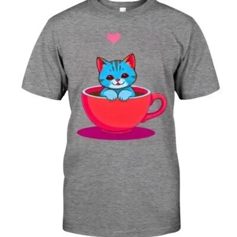 Cute Cat In Coffee Cup Vector Design Whimsical Print On Demand Art For Apparel T shirt