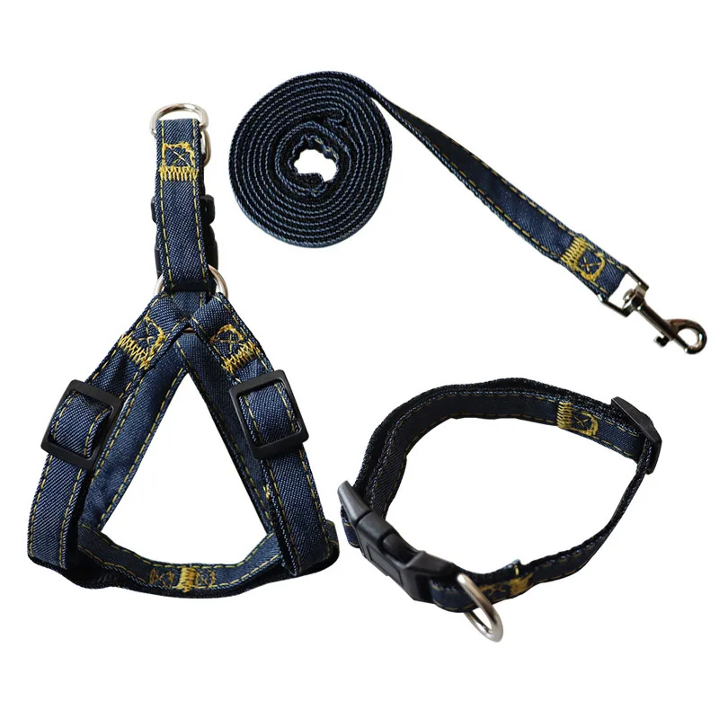 Outdoor Travel Jeans Pet Lead Walking Training Puppy Leash Adjustable Collar Cat Dog Harness For Small Medium Big Cat Dog Animal