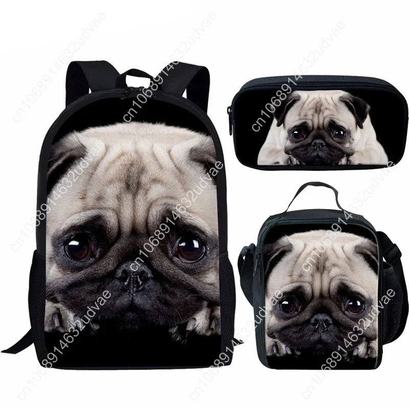 Mochila escolar para meninas com estampa de cachorro, mochila de 3 peças, lancheira, estojo de lápis, bolsa de ombro feminina