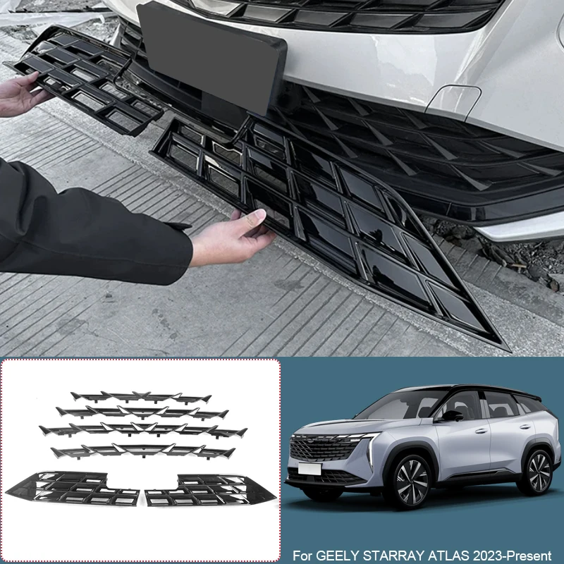 Car Modify ABS Front Buckle Insect Proof Net For GEELY STARRAY ATLAS 2023-Present Auto Front Bumper Center Intake Grille Cover