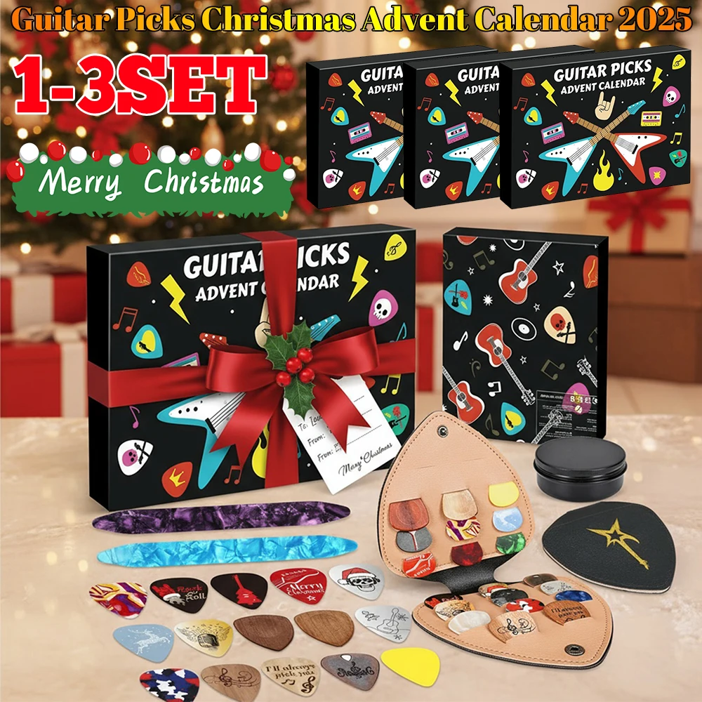 1-3SET Gitarrenplektren Weihnachts-Adventskalender 2025 24 Tage Countdown 20+2 Oud-Picks Plektrumhalter für Gitarren-Bass-Ukulele-Spieler