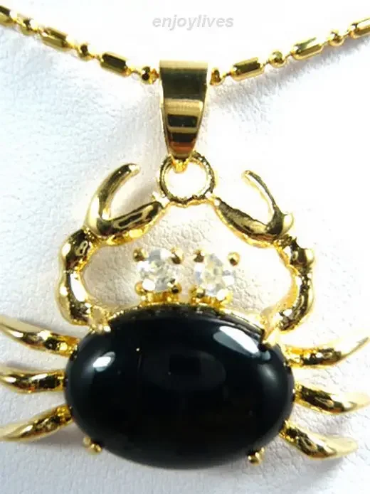 Wholesale  Black Agate Yellow Gold Plated Crystal Crab Pendant & Necklace