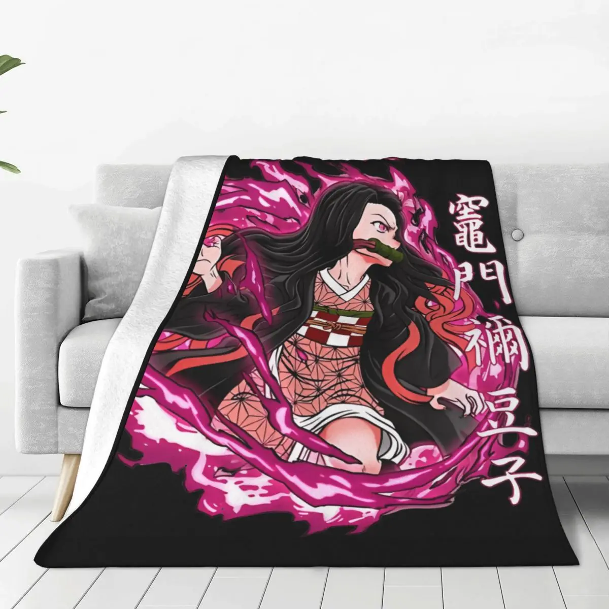 Nezuko Kamado Blanket Airplane Travel Flannel Bedding Throws For Couch Bed Soft Warm Custom Quality Bedspread Gift Idea