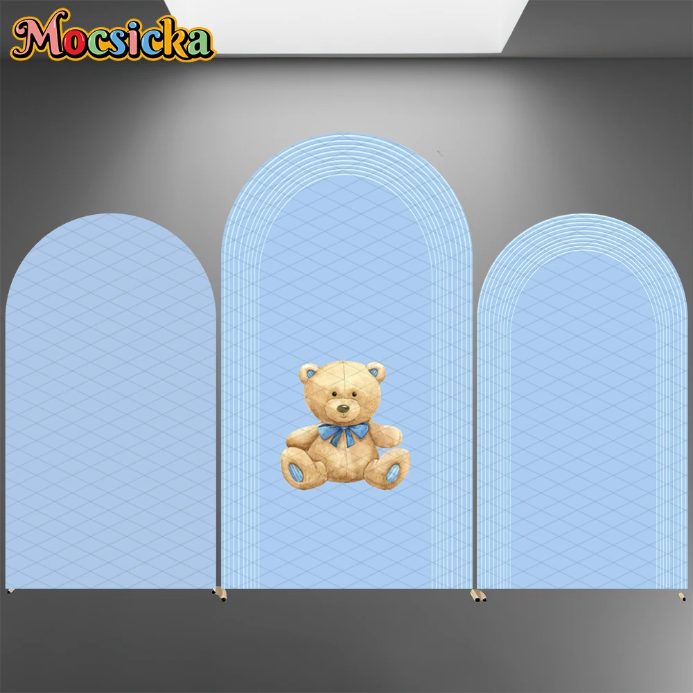 Mocsicka Arch Backdrop Cover Soft Double-Faced Kid Baby Shower Girl Boy Photo Arched Background Photography Stripe Texture Decor