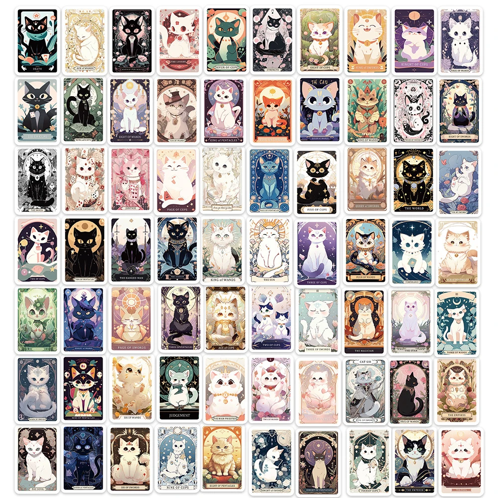 10/30/78pcs Vintage Cute Classic Cat Tarot Stickers Funny Decoration Laptop Suitcase Phone Scrapbook Stationery Sticker Kids Toy