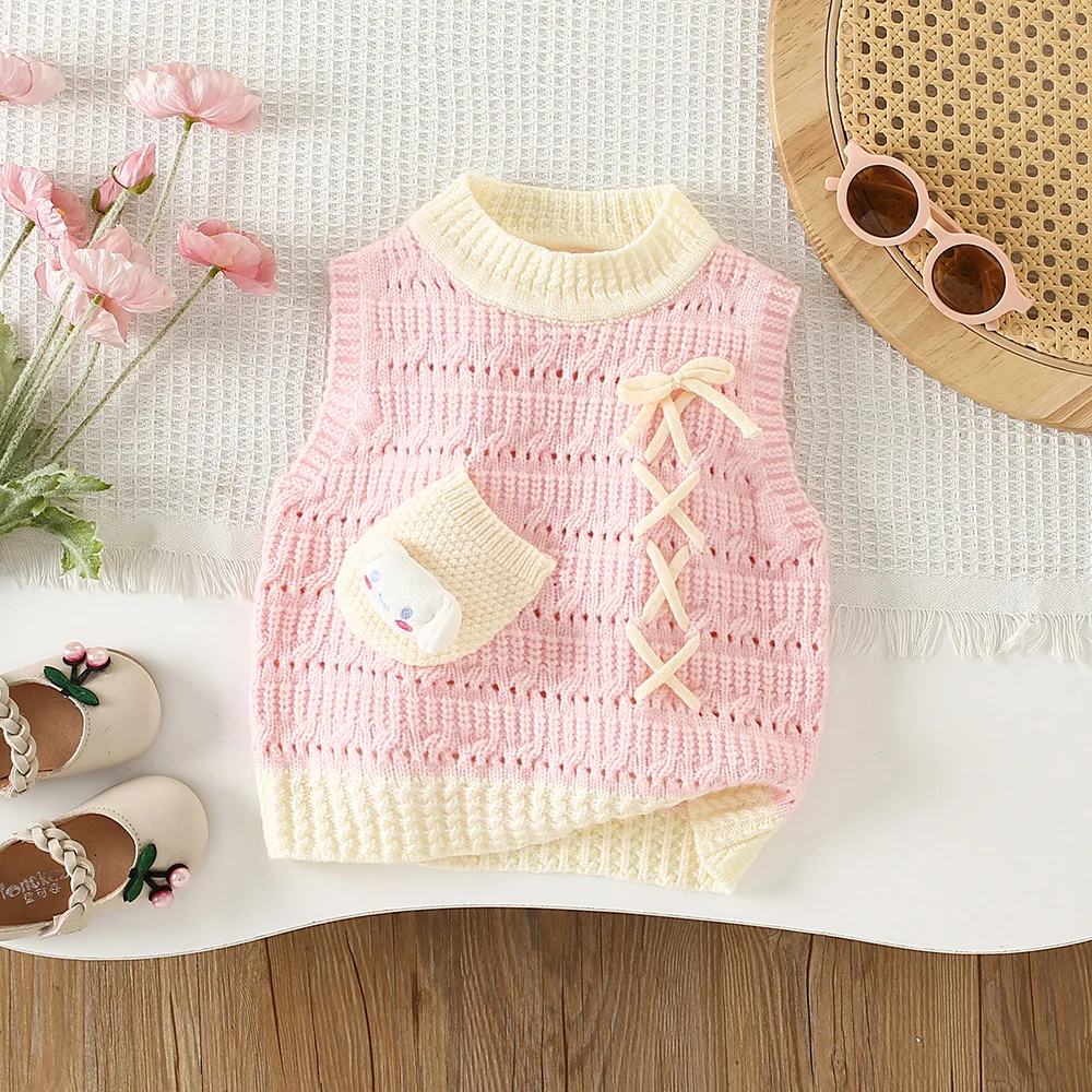 Girls Kitted Vest Sweaters Spring Autumn Children Woolen Jersey Tops For Baby Girls Clothes Kids Outfits Pullover Sweater 5 6Y