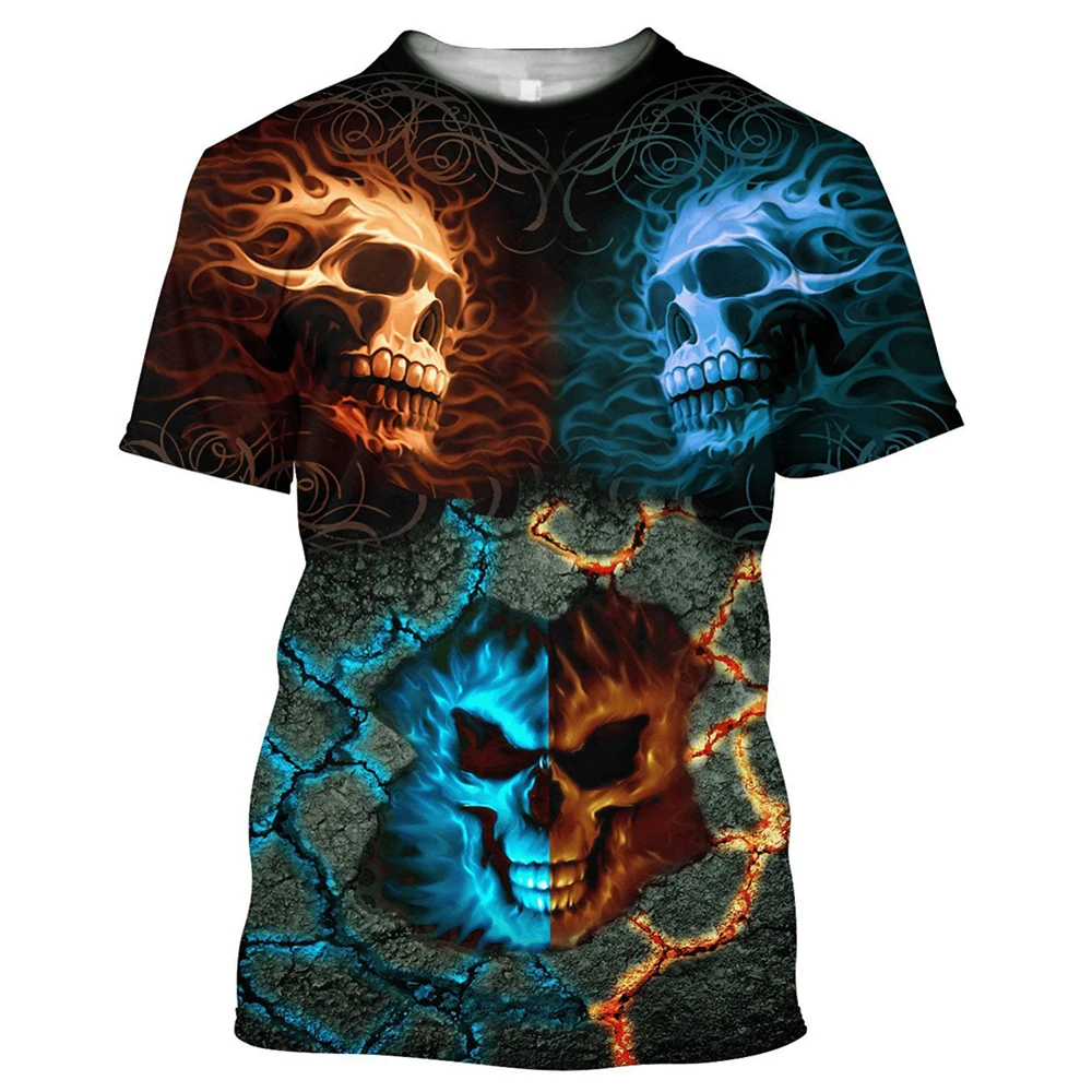 YUHA,Reaper Skull Angel And Demon 3D Printed All Over Men\'s T-shirts Summer Fashion Harajuku Short Sleeve Shirts Unisex Tops Tee