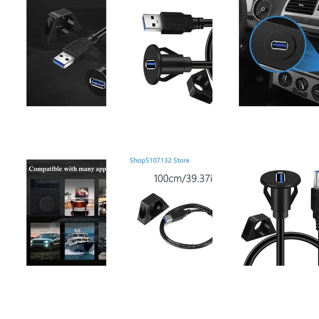 87HD Flush Mount USB Extension Cable Male to Female Extender Line for Car Boats Dashboard Integration 3.28 Feet Long