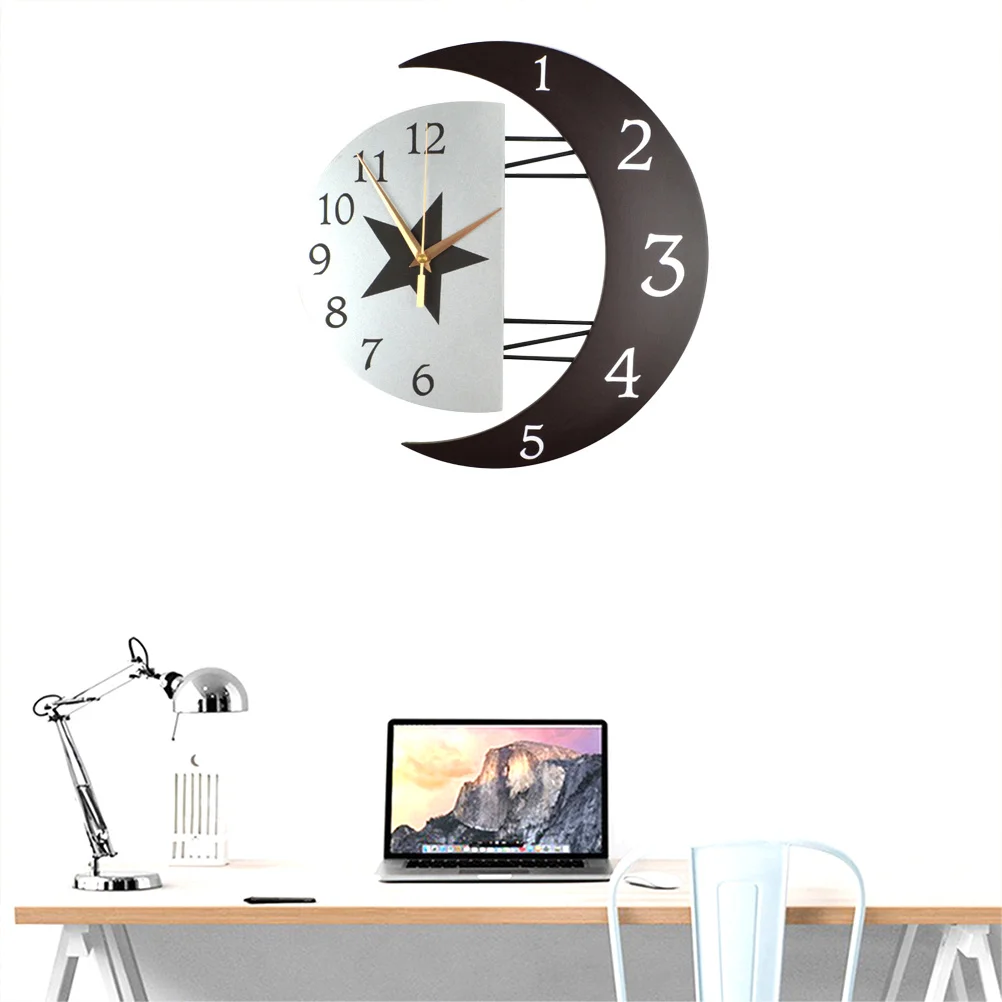 

Moon Frame Wall Clock Table Silent Watch Self-adhesive Hourglass Decorative Round Creative Quartz Interior