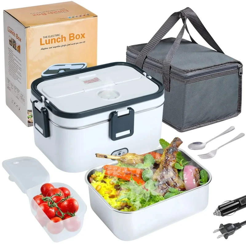 1.8L Electric Lunch Box 60W Food Heated 12V-24V 2-In-1 Portable Food Warmer Heater for Car/Truck/Home Self Heating Box