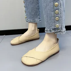 Single-Layer Shoes Women Spring and Autumn 2023 New Solid Shallow Flat Soft Bottom Elegant Pregnant Mother Slip-on Moccosins