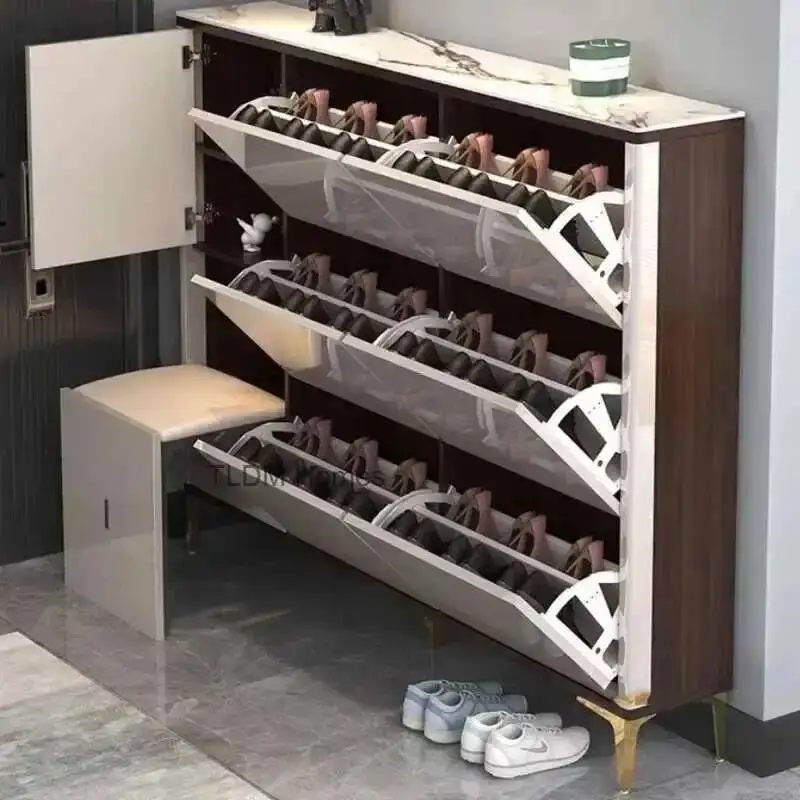 مع مقعد الأحذية تغيير رف الأحذية القابل للطي أثاث منزلي فاخر تخزين مدخل رقيقة جدا خزائن الأحذية المدخل الرف ز #5