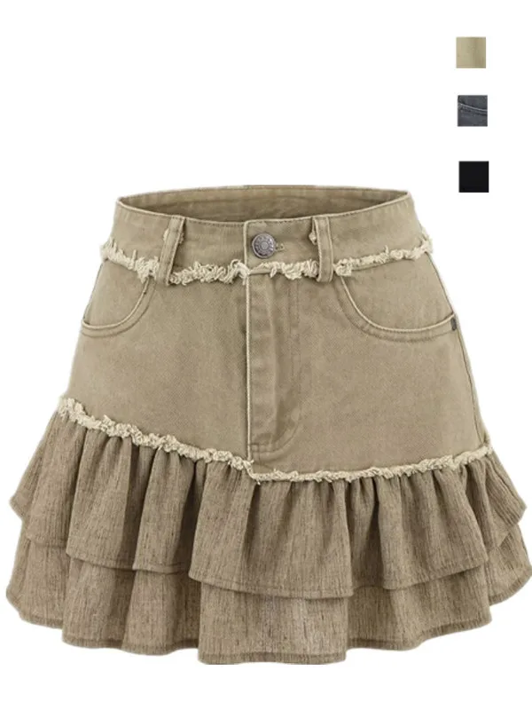 

Retro American Waed Denim Skirt Women's Summer f-length Irregular ort Skirt High Waist Street Sle Color