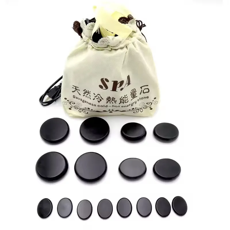 

16 Pcs Hot Massage Stones Electric Hot Stones Massage Set with Warmer Bag Basalt Hot Stones for Professional or Home Spa Nurse