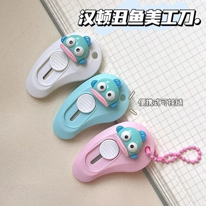 Sanrio Hangyodon Mini Paper Cutter Handbook Portable Stationery Sharp Knife Art Utility Knife Express Box Knife with Keychain