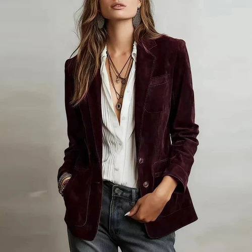 Chaqueta Retro de manga larga de Color puro para mujer, Blazers holgados informales con cuello vuelto para mujer, prendas de vestir exteriores de Otoño Invierno