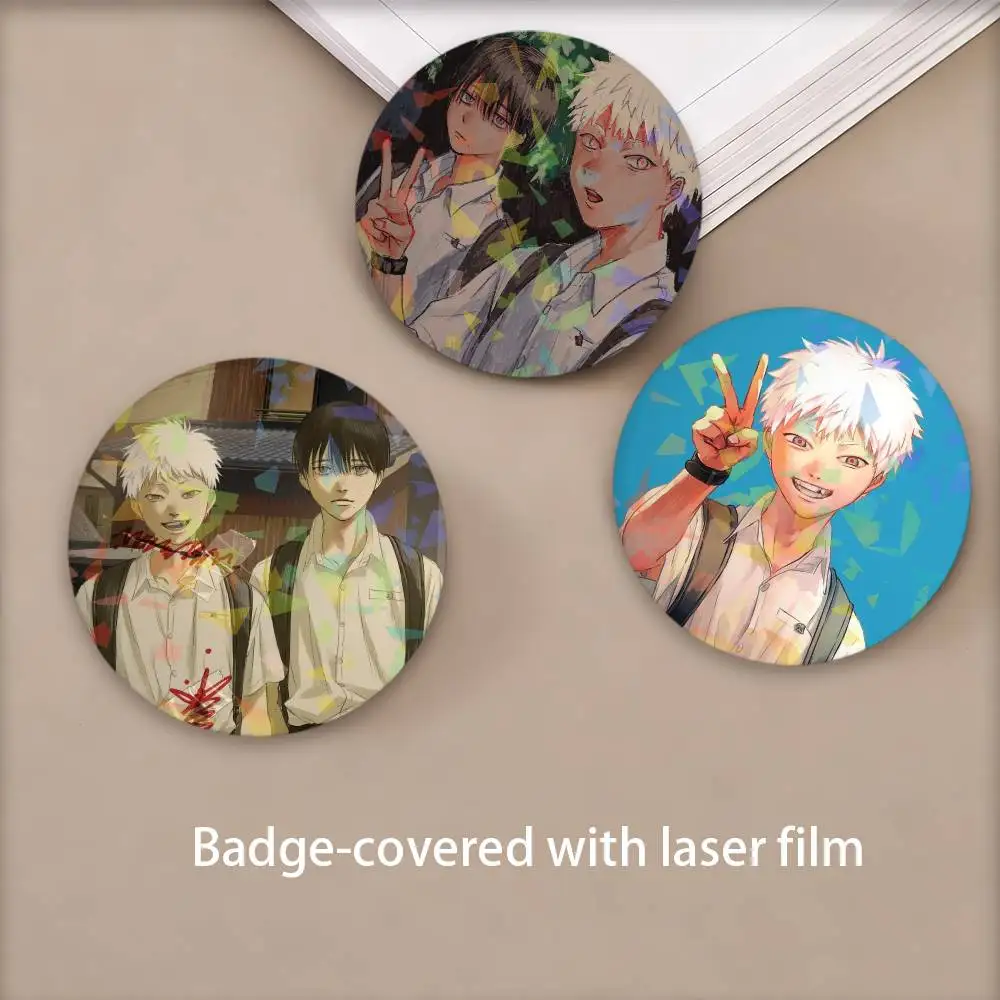 Anime The Summer Hikaru Died Round Badge Lapel Pins for Backpacks Briefcase Laser Brooch Clothes Gifts