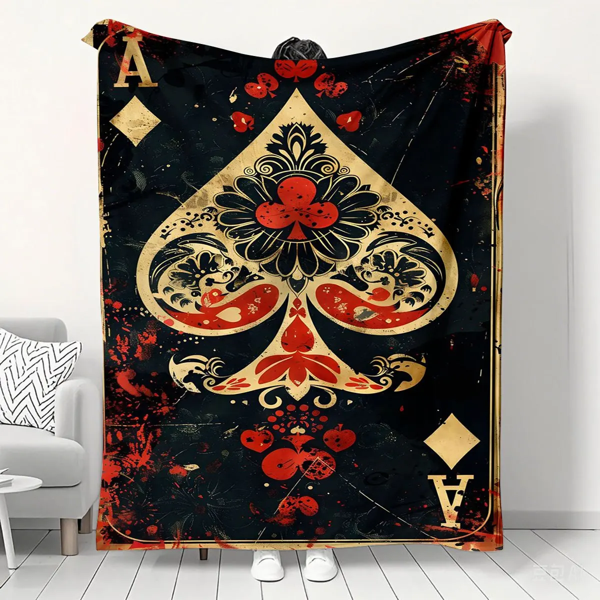 Vintage Ace of Spades Playing Card Print Blanket, Soft and Warm Thickened Flannel Throw Blanket, All-Season Home Nap Air Conditi