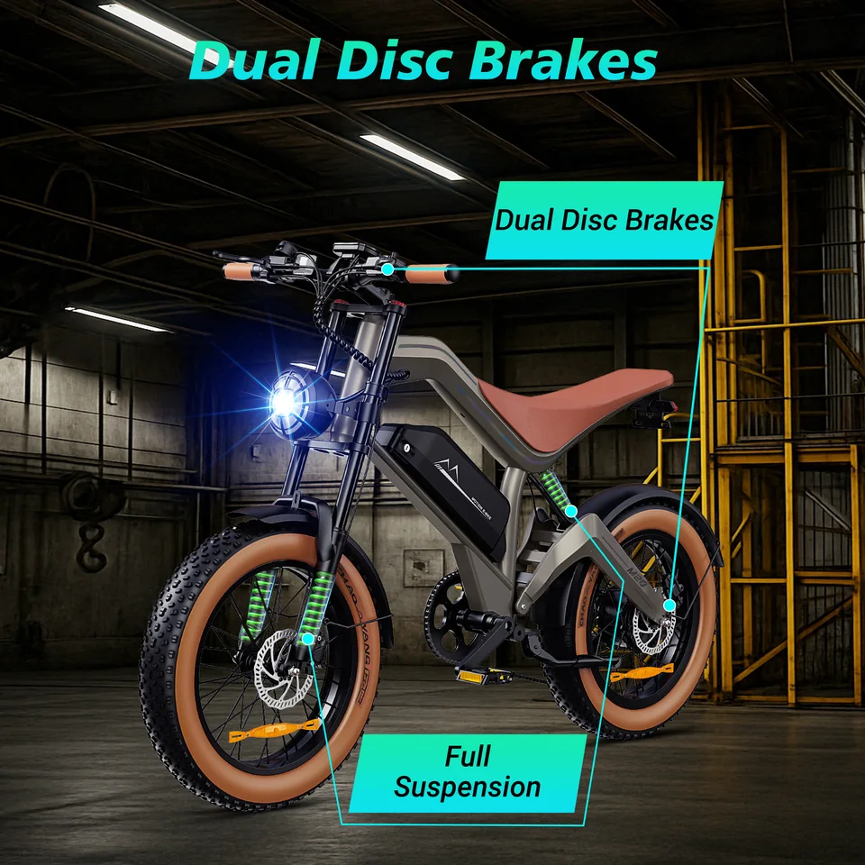DYU M20 Electric Bike 1500W Peak Motor 48V 18.2Ah Lithium Battery 20x4.0 Inch Fat Tire E-Bike with Disc Brakes image 5