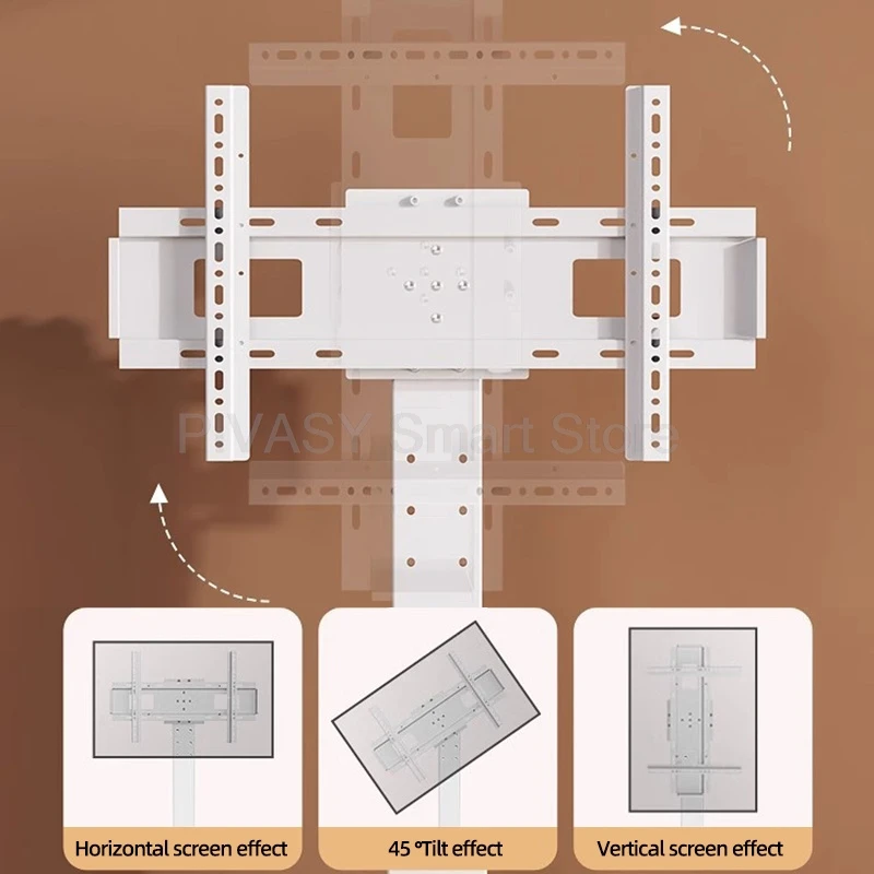 モバイル TV スタンド ホイール付き 回転可能 26-80 インチ画面用 オールインワン キャスト ユニバーサル ハンドクランク 高さ調整 内蔵ソケット