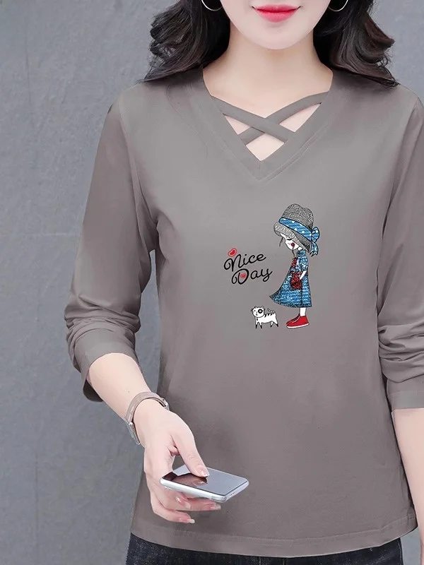 TUCANO 여성용 순면 스포츠 티셔츠 V넥 긴팔 편안하고 부드러운 패셔너블 다용도 베이스 레이어 탑