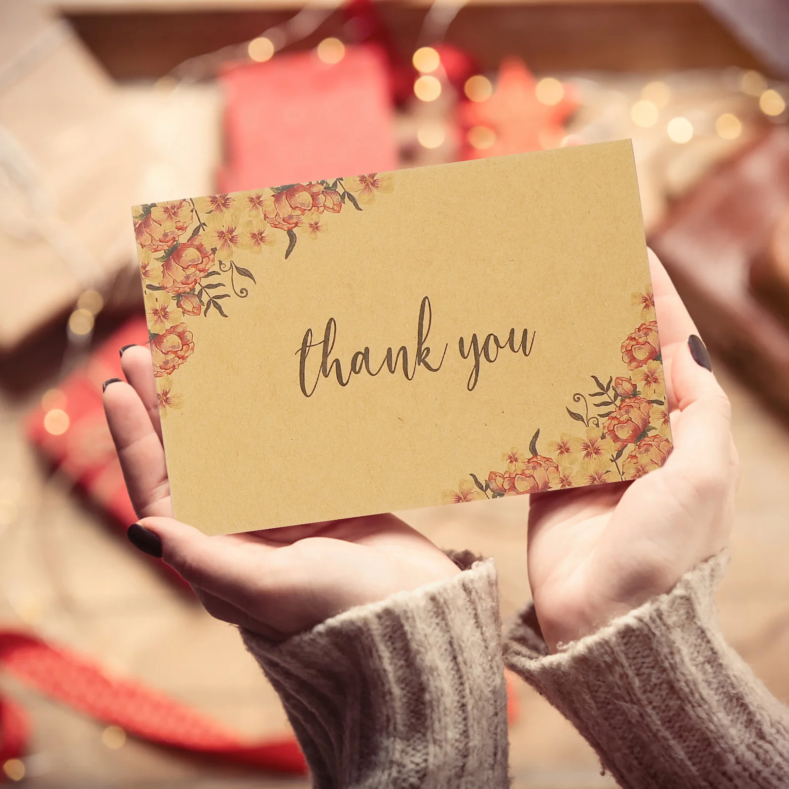 

10Pcs Kraft Thank You Cards Elegant Retro Design Writing Stationery for Blessings Messages Bulk Pack Simple Chic Greeting Card