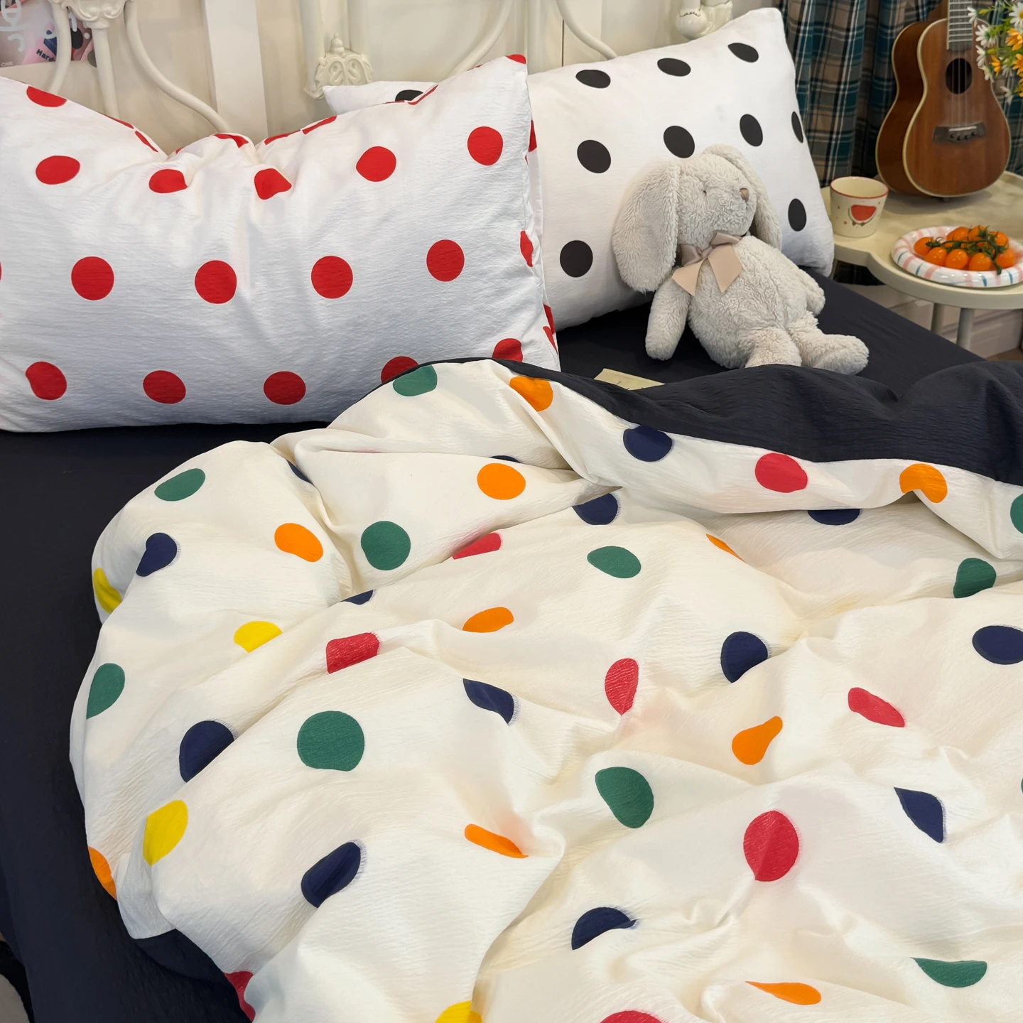 Ins-style Colorful Candy Bedding Set Black White Duvet Cover Set Sheet Set King Queen Size for Home Bedroom Decor Bithday Gift