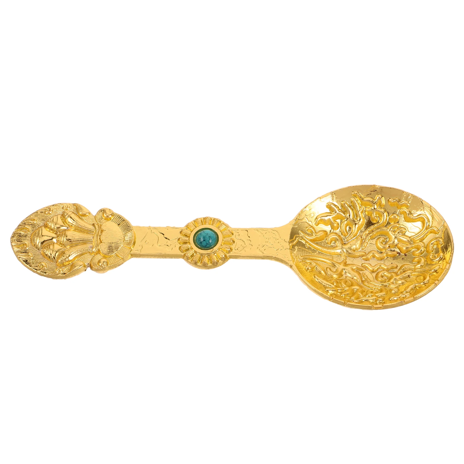 

Multifunctional Vintage Round Butter Spoon Set Retro Tibetan Style Camping Spoons Gold Flower Metal Dessert Tea Spoon For
