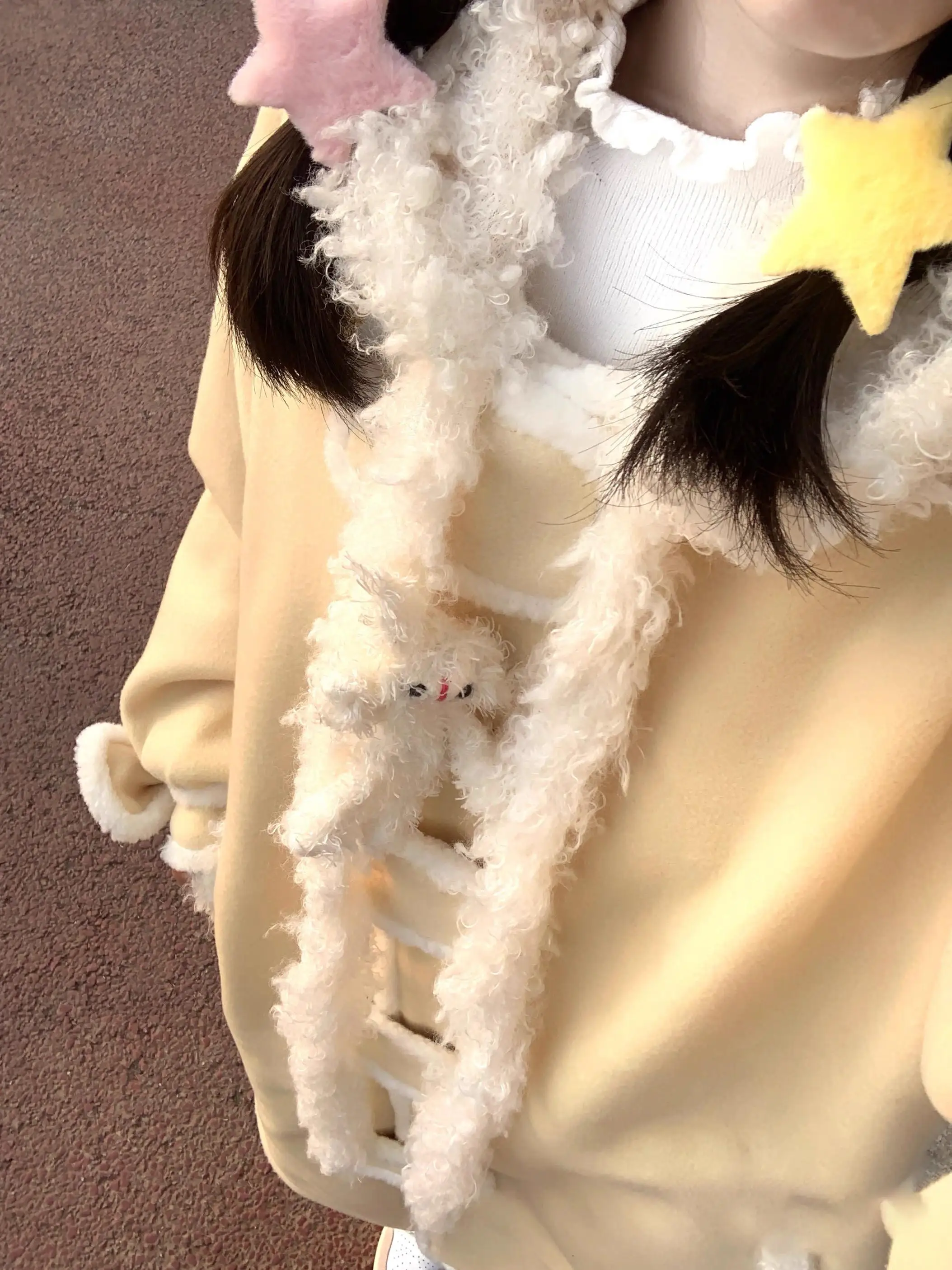 Women's Woolen Coat Lamb Fur Lined Mid-Length Thiened Winter New Sle Commuter Korean Version Straight Cut Button Design