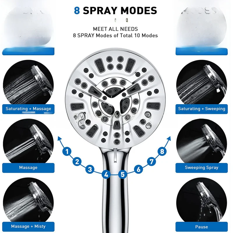 スーパーチャージドハンドヘルドシャワーヘッドセット,8機能ノズル,アメリカの外国貿易,工場直販