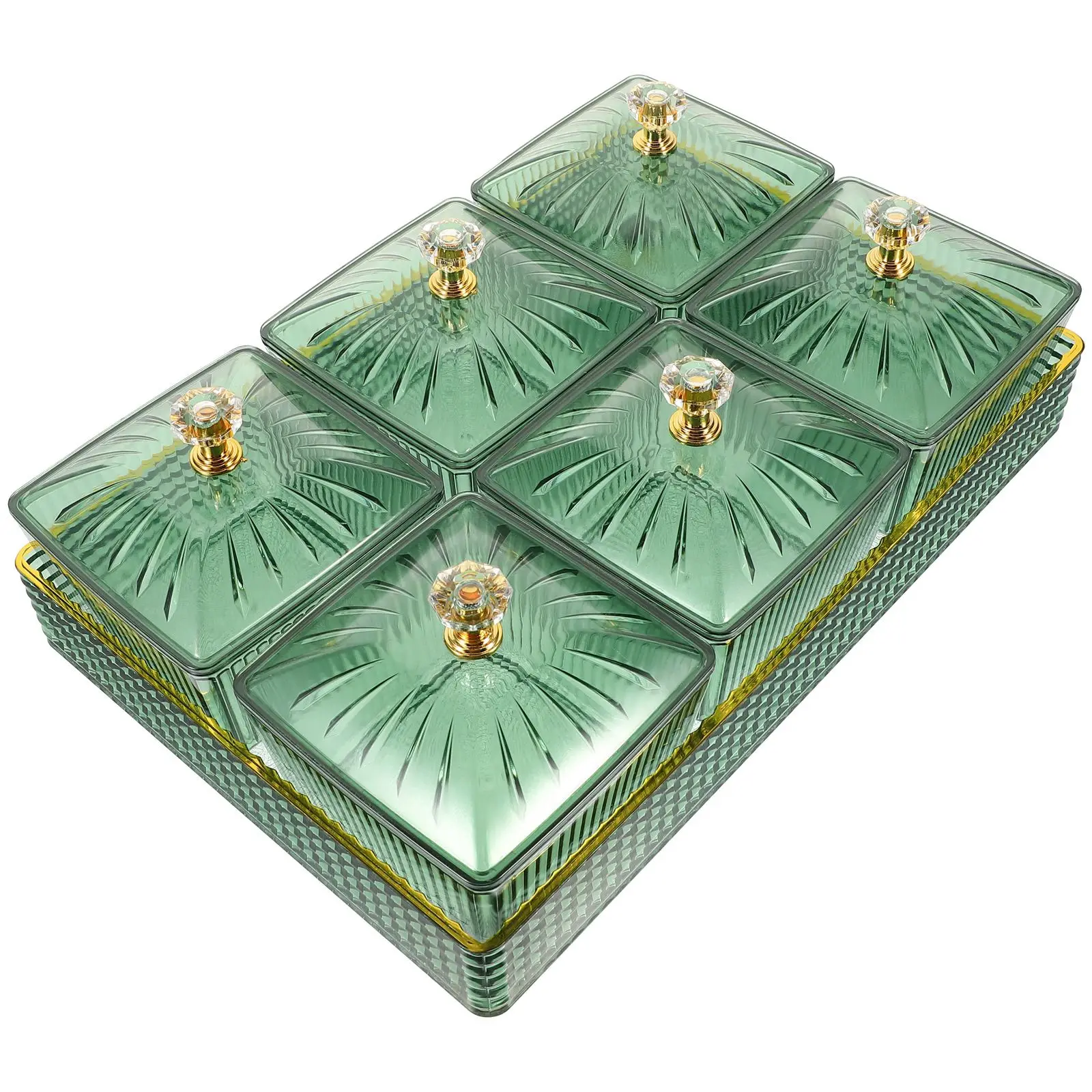 

Snack Plate Platter Tray Dessert Fruits Dish Serving with Compartments Lid Food Container Dividers