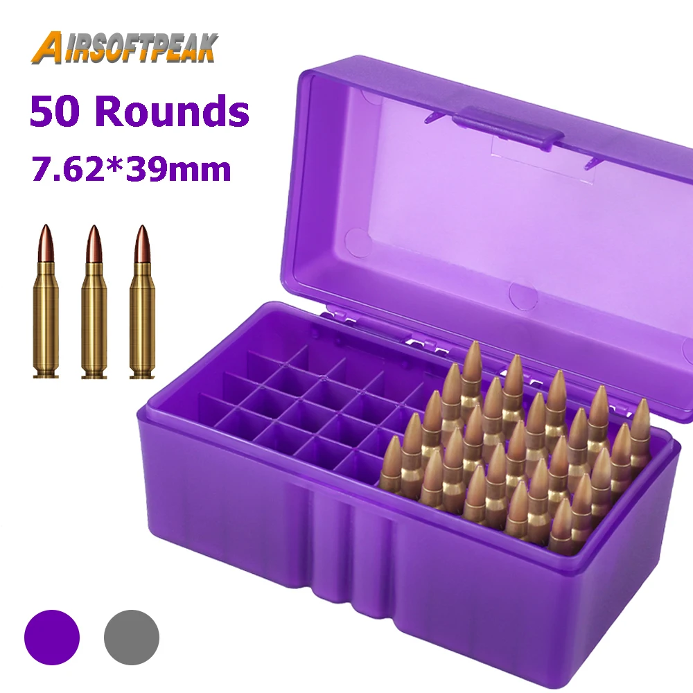 50 Rounds Ammo Box Flip-Top Ammo Carry Storage Box 7.62x39mm Bullet Shell Holder Cartridge Storage Case for Outdoor Shooting