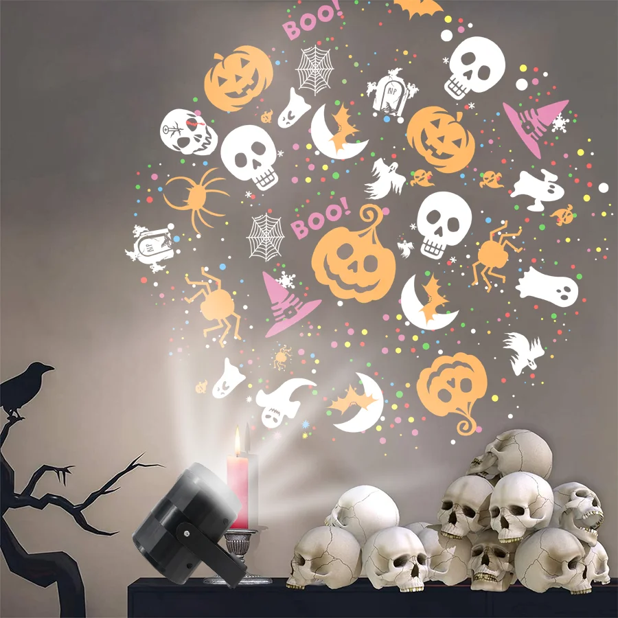 USB Power Halloween Decoration Projector Light Pumpkin Spider Bat Dynamic Pattens Projector Night Light for Bedroom Room Party