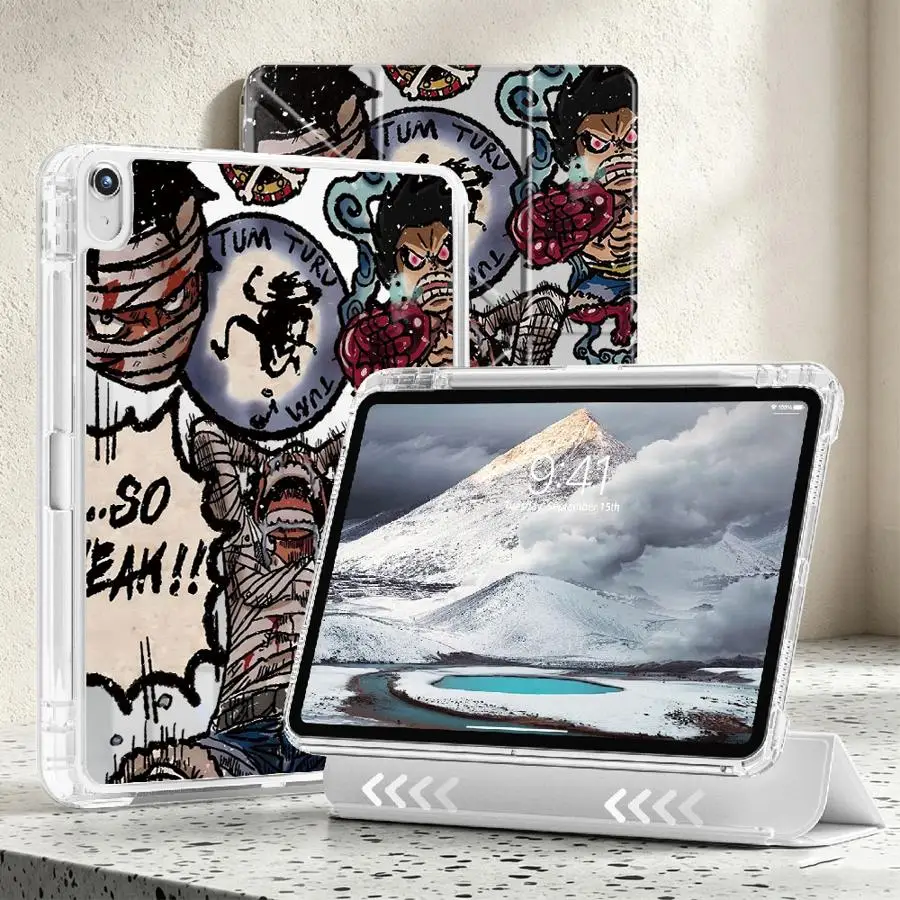 Anime One Piece Luffy With Pen Slot Cover Tablet Case For iPad Air 8 M2 M3 3 10th Gen 11th Mini 7 6 5 12th Pro 13 2025 2026 9th