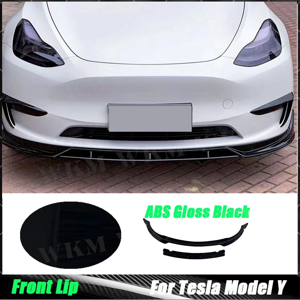 

Carbon Fiber Front Bumper Lip Chin Spoiler For Tesla Model Y 2021+ ABS 3Pcs Front Bumper Car Styling