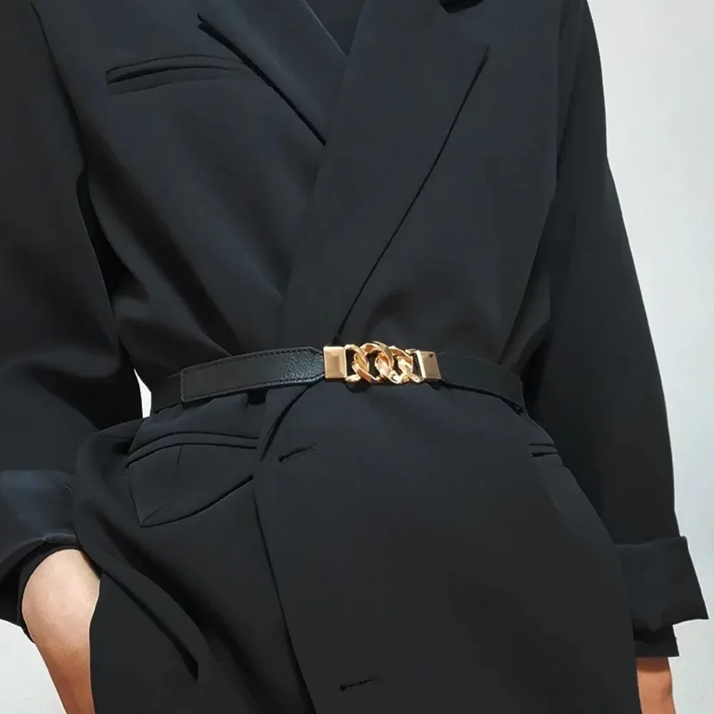 Women\'s Elastic Thin Belt Waist Seal with Dress Sweater Coat Versatile Decorative Ins Famous Belts for Women Chain Belt