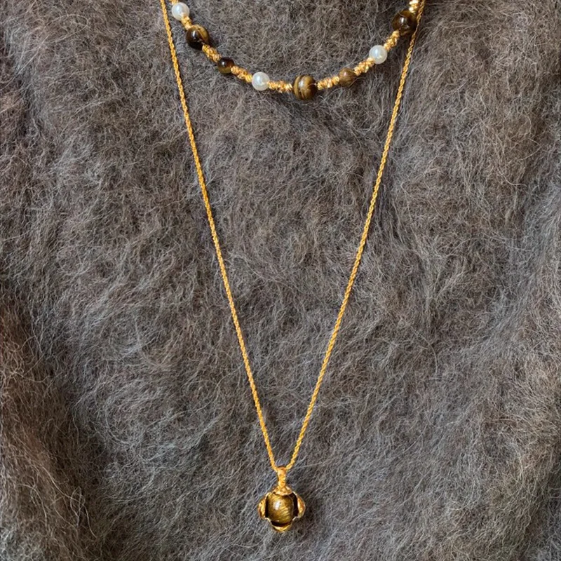 

Natural Tiger Eye Stone Long Sweater Chain Women's Autumn Winter Luxury Layering Necklace Jewelry 2026 New Style