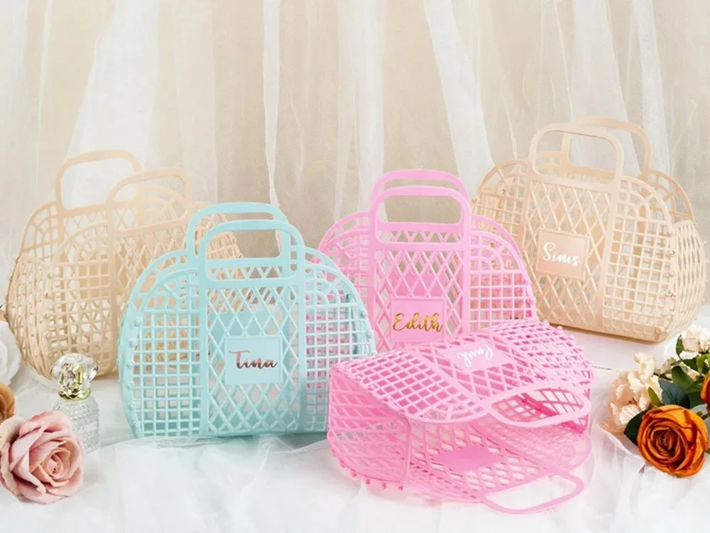 Personalized Jelly Bag Bridesmaid Retro Tote Basket Bachelorette Tote Bag Personalized Party Bag Jelly Purse Jelly Basket Bag