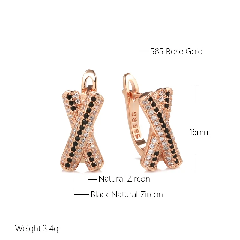 Kinel Hot Full Shiny Natural Zircon Cross Dangle Earrings for Women Fashion 585 Rose Gold Color Accessories Daily Fine Jewelry