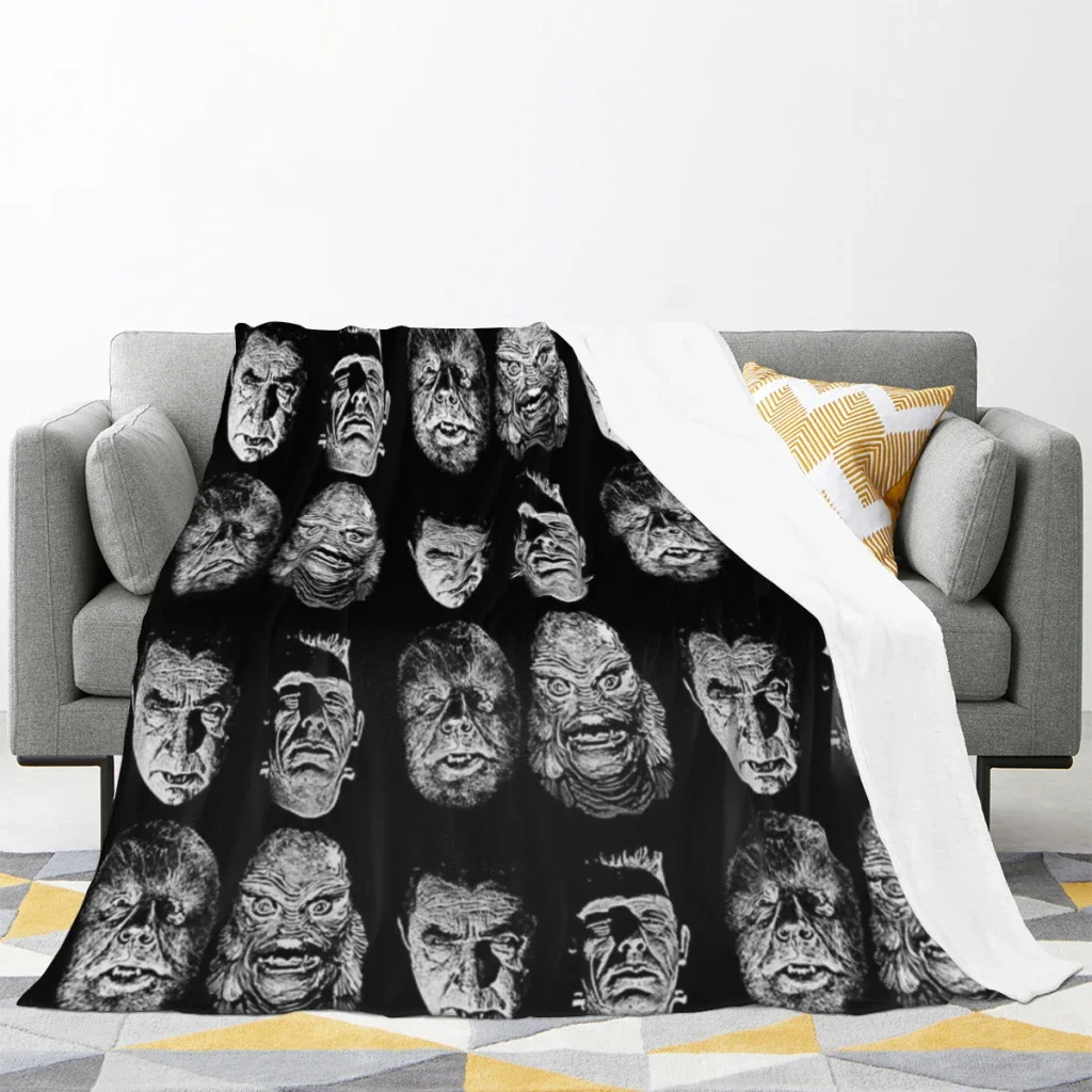 Universal Studios, Monsters, Monster Mash, dracula, wilkman, frankenstein, stworzenie Cienki koc Puszysty miękki wystrój sypialni Sofa